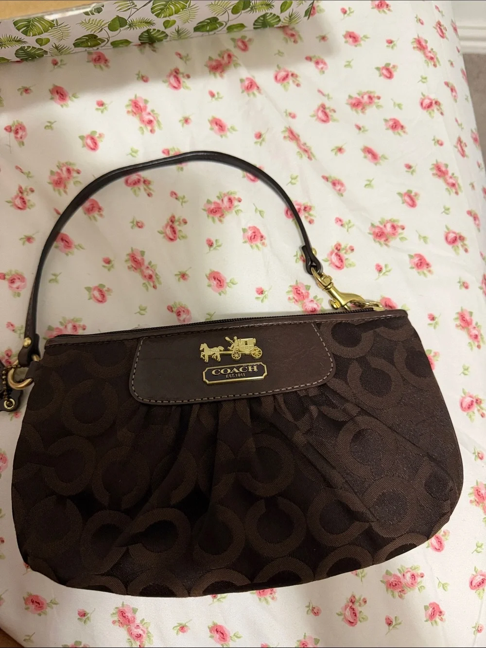 Coach Brown Signature Wristlet with Gold Hardware